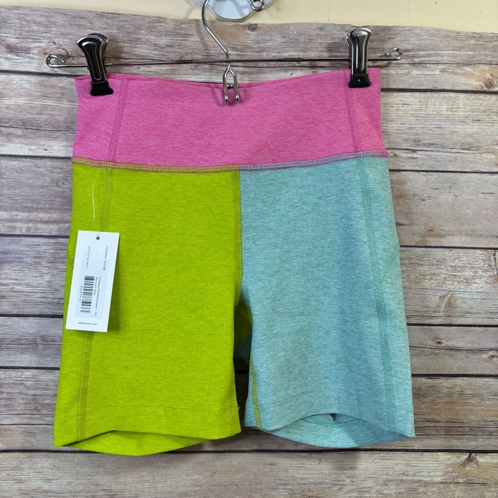 Outdoor Voices Pink Green Blue Colorblock Shorts Size XXS